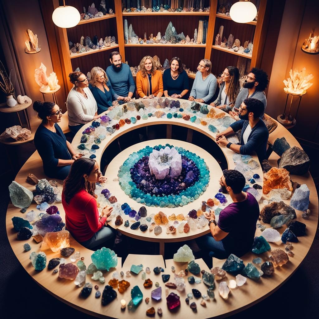 spiritual leaders and psychologists discussing crystals
